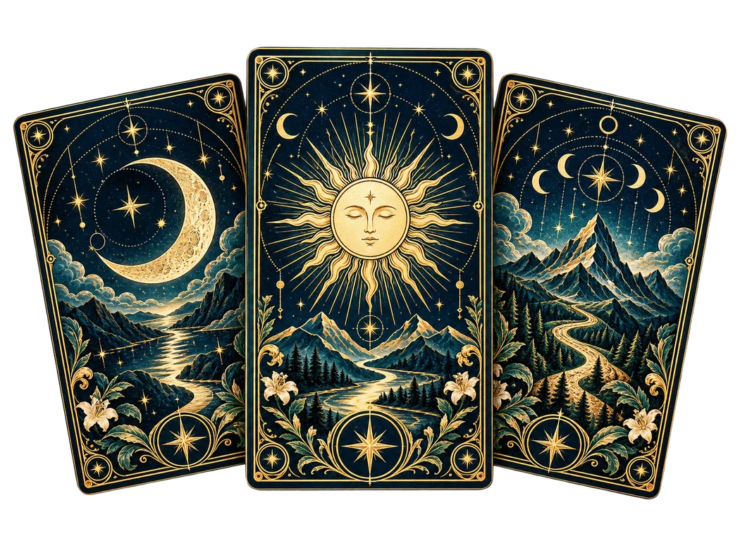 三張塔羅牌牌陣藝術插畫